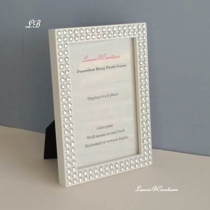 Bling Picture Frame - White or Black w/Small Clear Rhinestones - for 4 x 6 or 5 x 7 photos or info