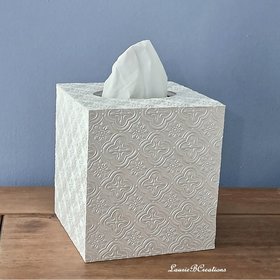 Ivory Medallion Tissue Box Cover - Decorative embossed square tissue holder
