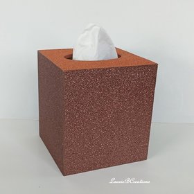 Fall Glitter Tissue Box Cover - Sparkling fine glitter tissue holder in orange with brown or copper, Autumn decor